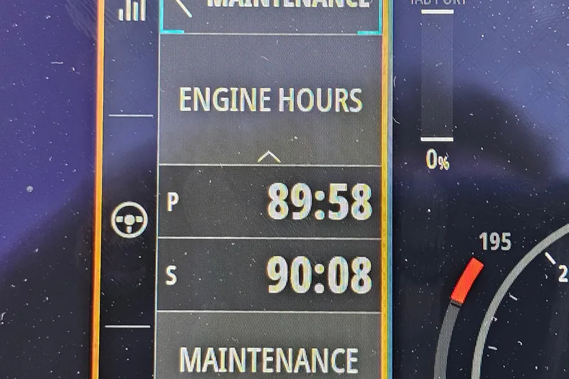 Slide: The Image of Dashboard display showing engine hours for 2022 Monterey 378SS Super Sport. - 34