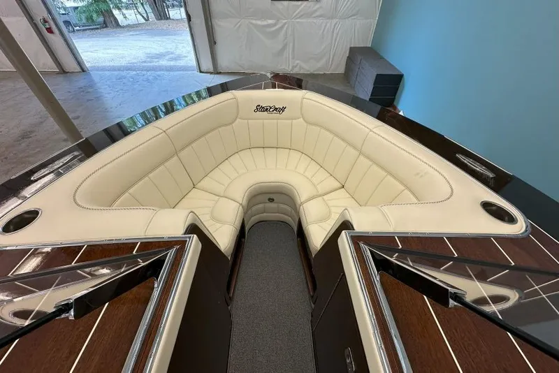 Slide: The Image of Luxurious interior of 2025 StanCraft 260 Day Boat with elegant cream seating. - 6