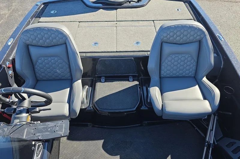 Slide: The Image of Interior of 2025 iKon VLX 21 boat with two gray cushioned seats. - 10