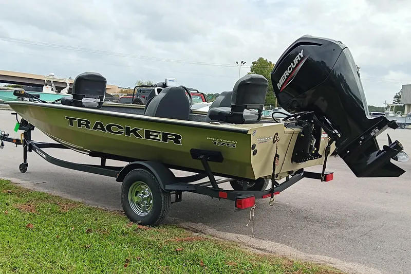 Slide: The Image of 2026 Tracker Pro Team 175 boat with Mercury engine on trailer. - 8