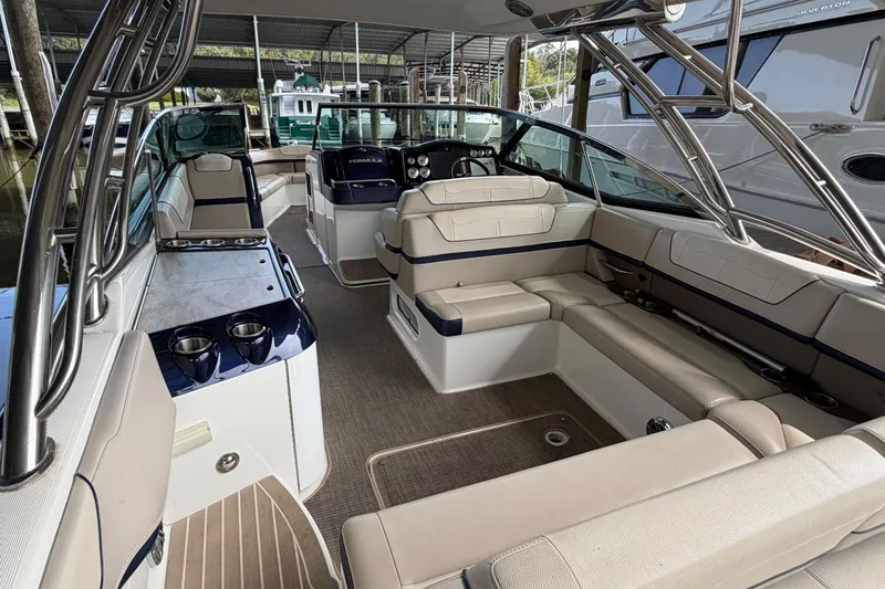 Slide: The Image of 2017 Formula 350 Crossover Bowrider interior with luxurious seating and modern amenities. - 6