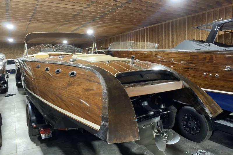 Slide: The Image of 2008 StanCraft 32 Deluxe boat with polished wooden deck and classic design. - 3