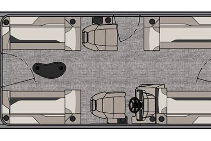 Slide: The Image of 2026 Avalon Ventue QL boat layout with seating and steering wheel configuration. - 2