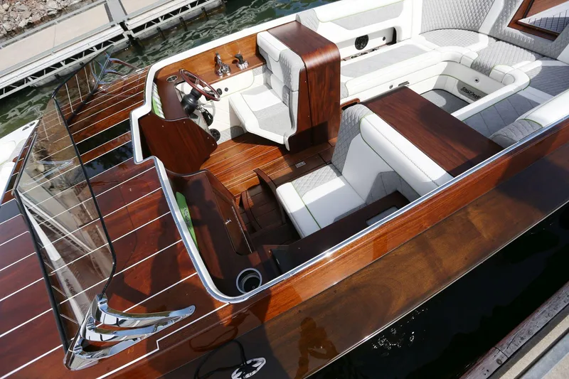 Slide: The Image of Luxurious 2025 StanCraft 290 Rivelle boat interior with elegant wood and leather finishes. - 14