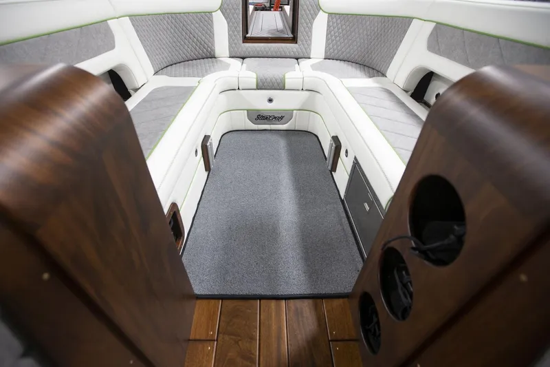 Slide: The Image of Luxurious interior of 2025 StanCraft 290 Rivelle boat with elegant seating and wood accents. - 17