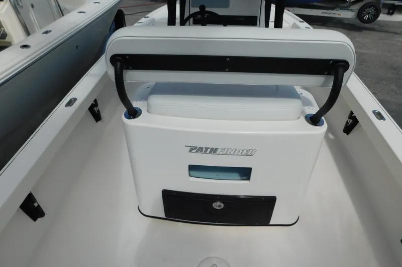 Slide: The Image of 2025 Pathfinder 2500 Hybrid boat interior with seating and storage compartments. - 4