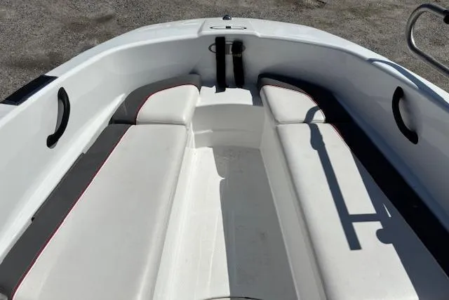 Slide: The Image of 2020 Tahoe T16 boat interior with white seating and black accents. - 82