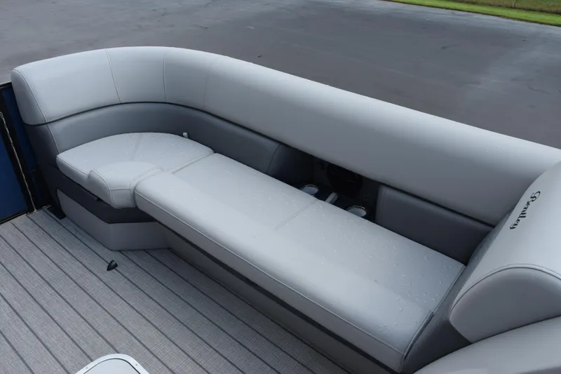 Slide: The Image of 2026 Bentley Pontoons Elite 253 Swingback with sleek gray seating and modern design. - 14