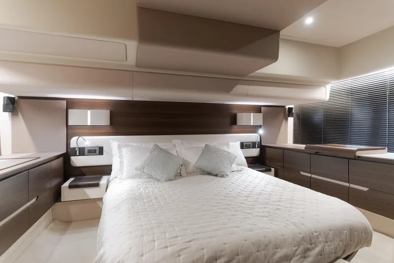 Slide: The Image of Luxurious bedroom interior of 2015 Azimut Fly 50 yacht with modern design and elegant furnishings. - 21
