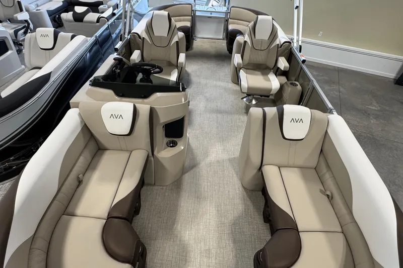 Slide: The Image of Luxurious interior of 2026 Avalon LSZ QL pontoon boat with plush seating and modern design. - 6