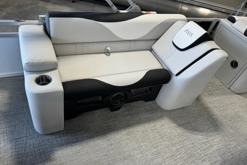 Slide: The Image of Luxurious 2026 Avalon LSZ ELW boat seating with cup holder and sleek design. - 9