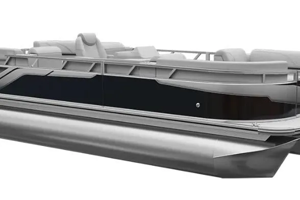 The Image of 2026 Avalon Venture 85 CR pontoon boat displayed indoors, featuring sleek design and comfortable seating. - 0