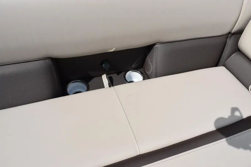 Slide: The Image of 2026 Bentley Pontoons Legacy 223 Cruise XL interior seating with cup holders. - 18