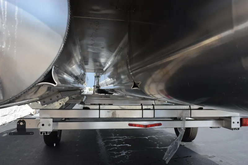 Slide: The Image of Underneath view of 2026 Bentley Pontoons Legacy 223 Cruise XL on a trailer. - 7