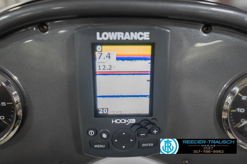 Slide: The Image of Lowrance fish finder display on 2017 Hurricane SunDeck Sport 202 OB boat dashboard. - 37