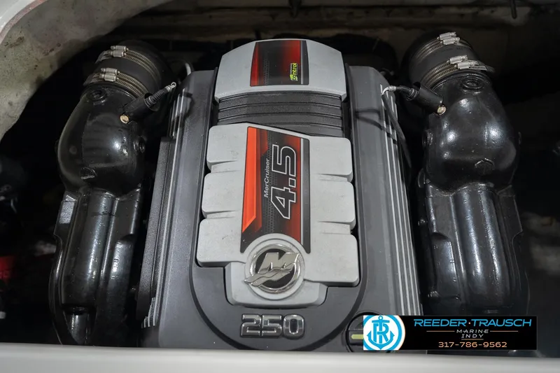 Slide: The Image of 2017 Hurricane SunDeck Sport 202 OB engine, featuring a powerful 4.5L MerCruiser 250 horsepower motor. - 53