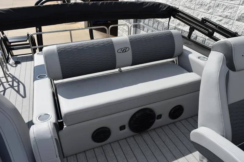 Slide: The Image of 2026 Bentley Pontoons Elite 223 Swingback interior with luxurious seating and modern design. - 9