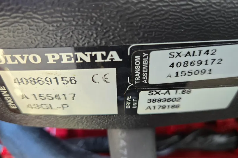 Slide: The Image of Volvo Penta engine label on 2012 Chaparral 196 SSi boat, showing model and serial numbers. - 58