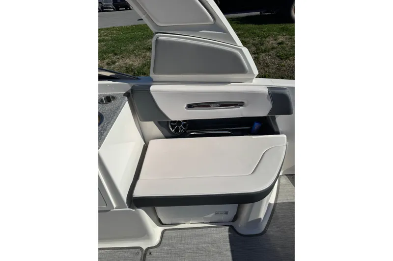 Slide: The Image of 2019 Chaparral 297 SSX boat interior with sleek seating and modern design. - 24