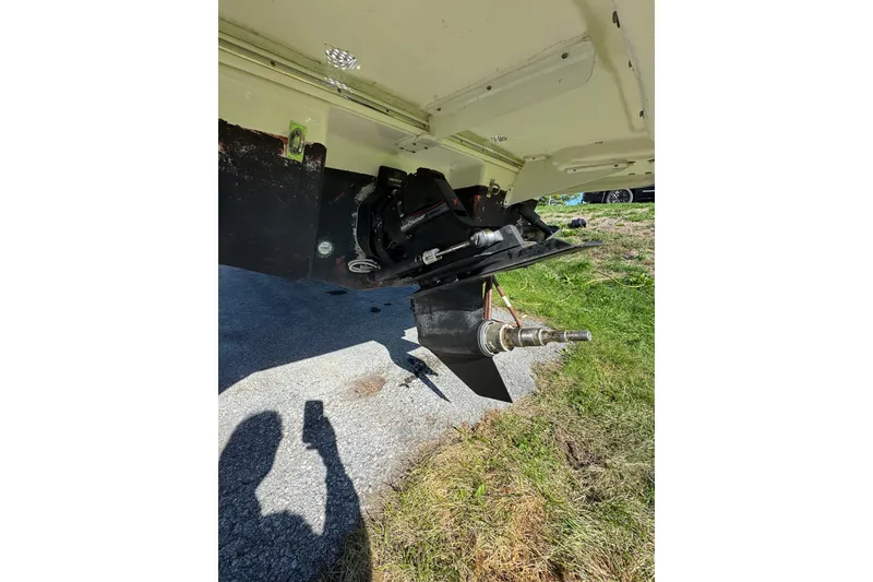 Slide: The Image of 2019 Chaparral 297 SSX boat outdrive, detailed view of propeller shaft and components. - 27