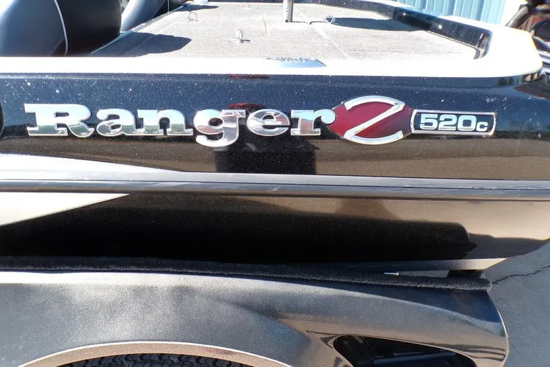 Slide: The Image of 2016 Ranger Z520 Comanche boat logo on black exterior. - 3