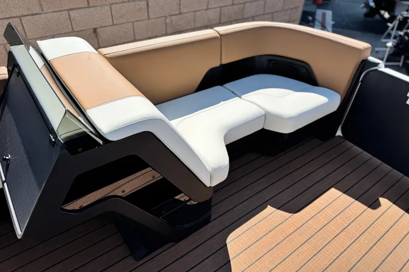 Slide: The Image of Luxurious seating on 2026 Manitou EXPLORE 22 boat with stylish upholstery and modern design. - 10