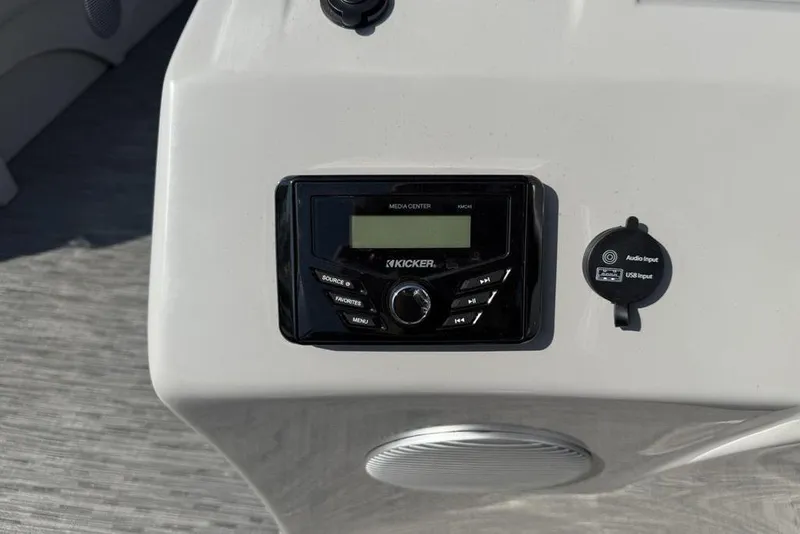 Slide: The Image of 2023 Bennington 22 boat audio system with Kicker media center and USB input. - 13