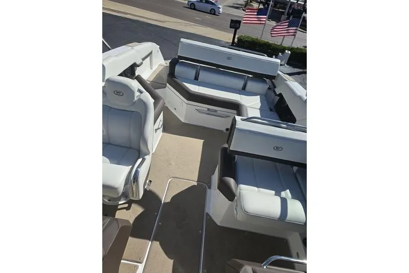 Slide: The Image of 2022 Cobalt R4 boat interior with luxurious seating and modern design. - 16