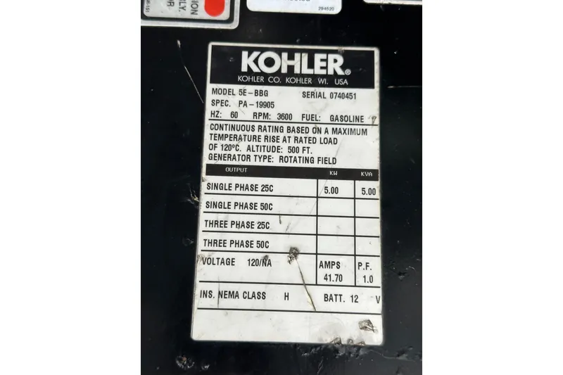 Slide: The Image of Label on Kohler generator, model 5E-BBG, for 2003 Sea Ray 320 Sundancer. - 60