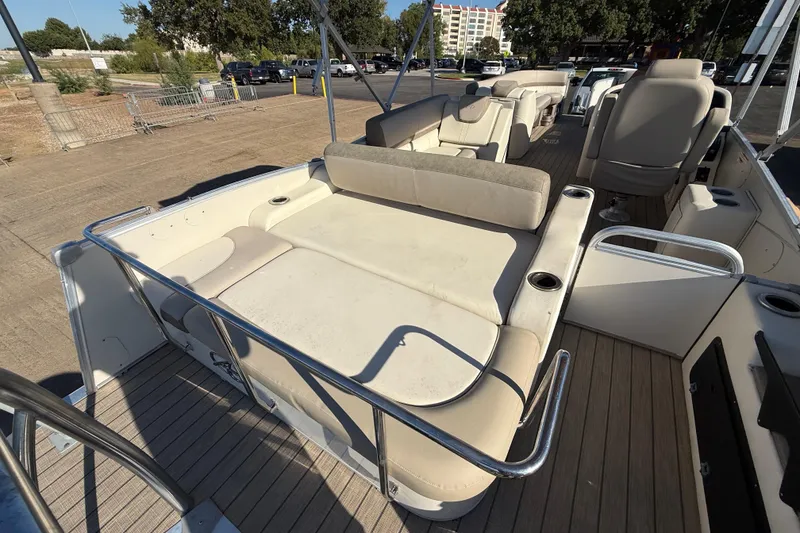 Slide: The Image of 2022 Avalon Catalina 2585 VRB boat with Suzuki outboard motor at dock. - 103