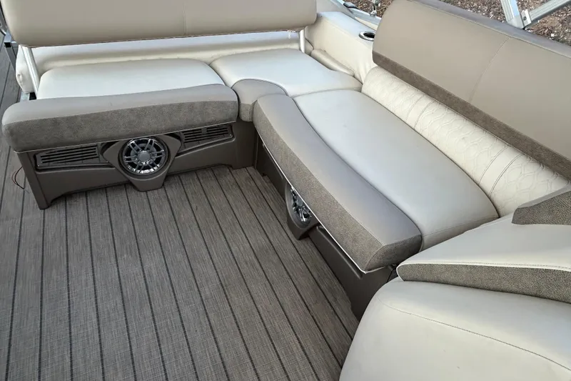 Slide: The Image of 2022 Avalon Catalina 2585 VRB pontoon boat with seating and outboard motor. - 6