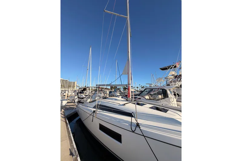 Slide: The Image of 2020 Beneteau Oceanis 30.1 sailboat docked at marina under clear blue sky. - 2