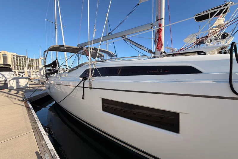 Slide: The Image of 2020 Beneteau Oceanis 30.1 sailboat docked at marina under clear blue sky. - 3