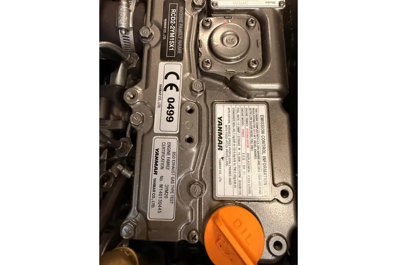 Slide: The Image of Yanmar engine in 2020 Beneteau Oceanis 30.1 sailboat, showing emission control information. - 53