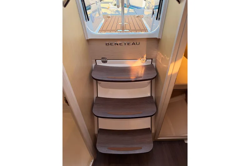 Slide: The Image of Interior stairs of 2020 Beneteau Oceanis 30.1 yacht, leading to deck. - 57