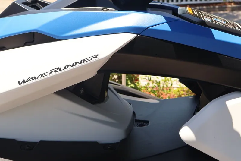 Slide: The Image of 2026 Yamaha WaveRunners Jetblaster in blue and white, close-up view. - 10