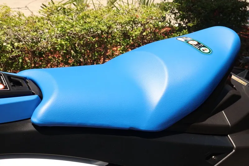 Slide: The Image of 2026 Yamaha WaveRunners Jetblaster blue seat outdoors. - 7