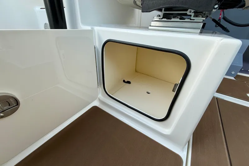 Slide: The Image of Open storage compartment on 2026 Navan S30 boat, featuring sleek design and modern finish. - 22
