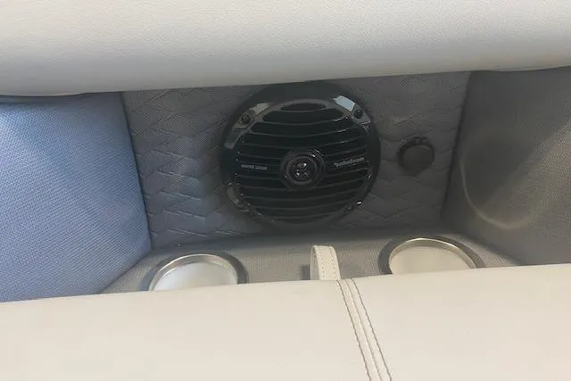 Slide: The Image of Interior speaker and cup holders in 2026 Bentley Pontoons Elite 223 Swingback. - 9