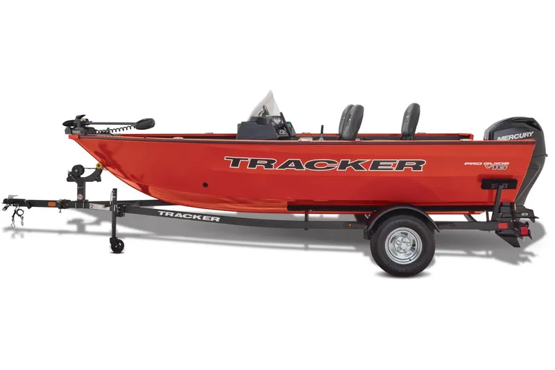 Slide: The Image of Bow of 2026 Tracker Pro Guide V-16 SC boat with trolling motor and pedal. - 3