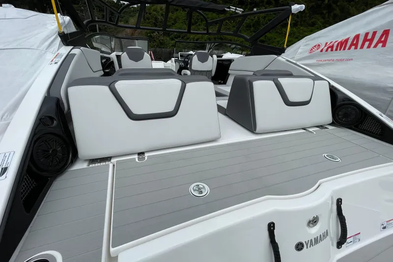 Slide: The Image of 2026 Yamaha AR250 boat interior with sleek seating and modern design. - 19