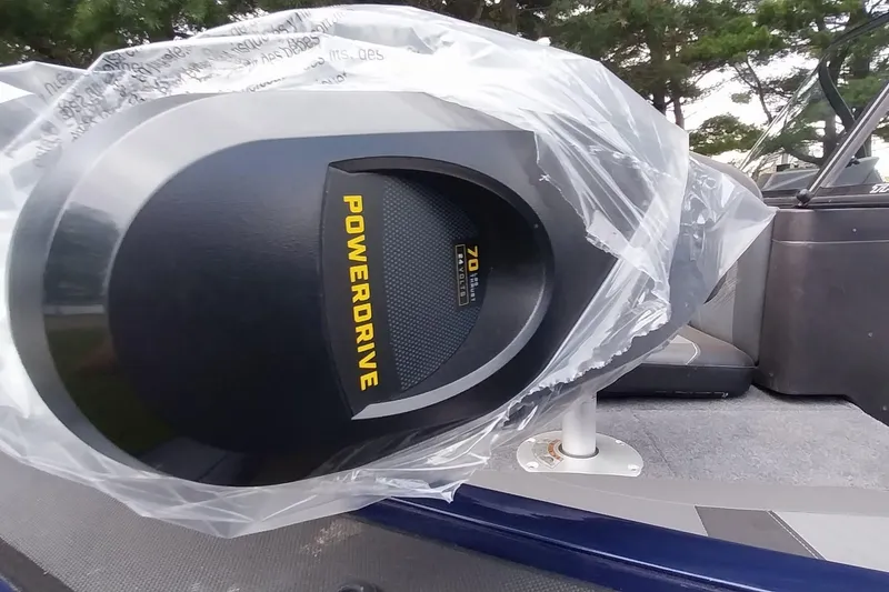 Slide: The Image of 2024 Tracker Targa V-18 Combo boat with PowerDrive motor, wrapped in protective plastic. - 31