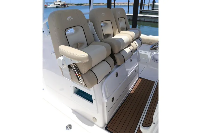 Slide: The Image of 2017 Sea Fox 328 Commander boat with open storage compartment and sleek design. - 17