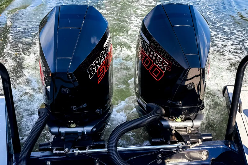 Slide: The Image of Two powerful BRABUS 500 outboard engines propel the boat on the water. - 11