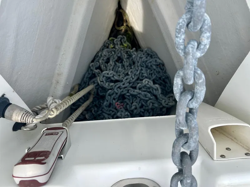 Slide: The Image of Anchor chain and ropes in Jeanneau 50 DS sailboat locker, 2012 model. - 8