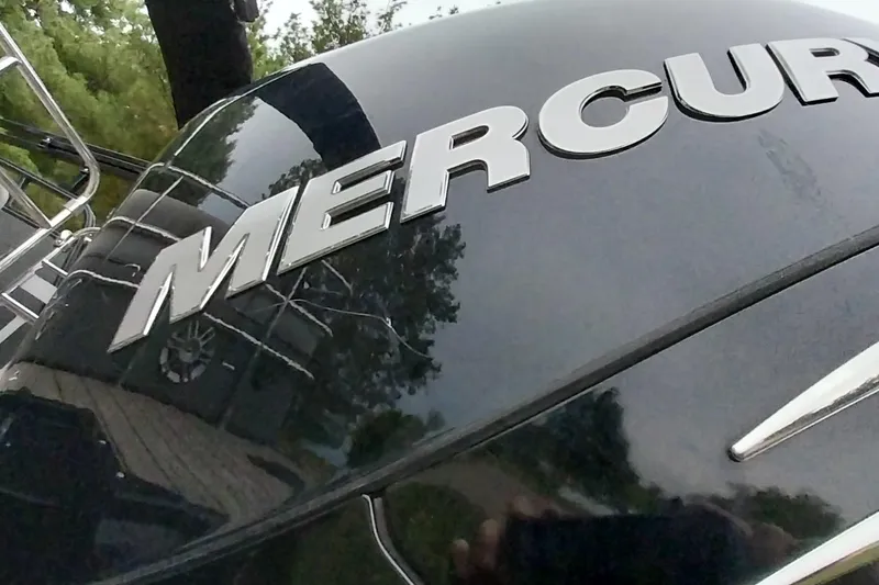 Slide: The Image of Close-up of a Mercury engine on a 2020 Ranger 2500LS boat. - 3