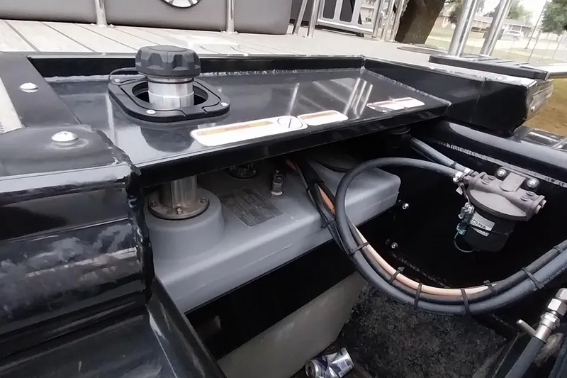 Slide: The Image of 2020 Ranger 2500LS boat fuel system with hoses and components visible. - 32