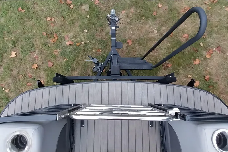 Slide: The Image of Top view of 2020 Ranger 2500LS boat ladder and deck on grassy ground. - 65