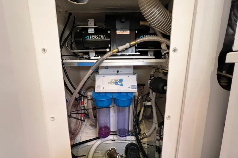 Slide: The Image of Interior view of Aquila 44 yacht's 2019 water filtration system. - 99