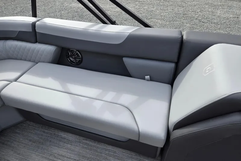 Slide: The Image of Luxurious seating on 2026 Godfrey Sweetwater 2086 C pontoon boat, featuring sleek gray upholstery. - 24